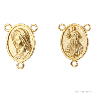 Středová medailka růžence - Boží Milosrdenství a Panna Maria (zlatá)
