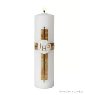 Ozdobná svíce s reliéfem - Kříž IHS