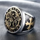 Prsten s Archandělem Michaelem (stříbrno-zlatý)