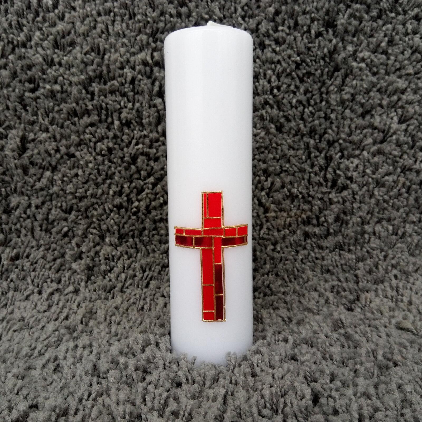 Svíčka "vitrážový kříž" červená