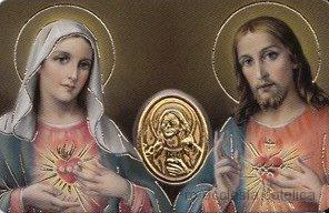 Srdce Mariino a Ježíšovo (laminovaný obrázek) Desatero