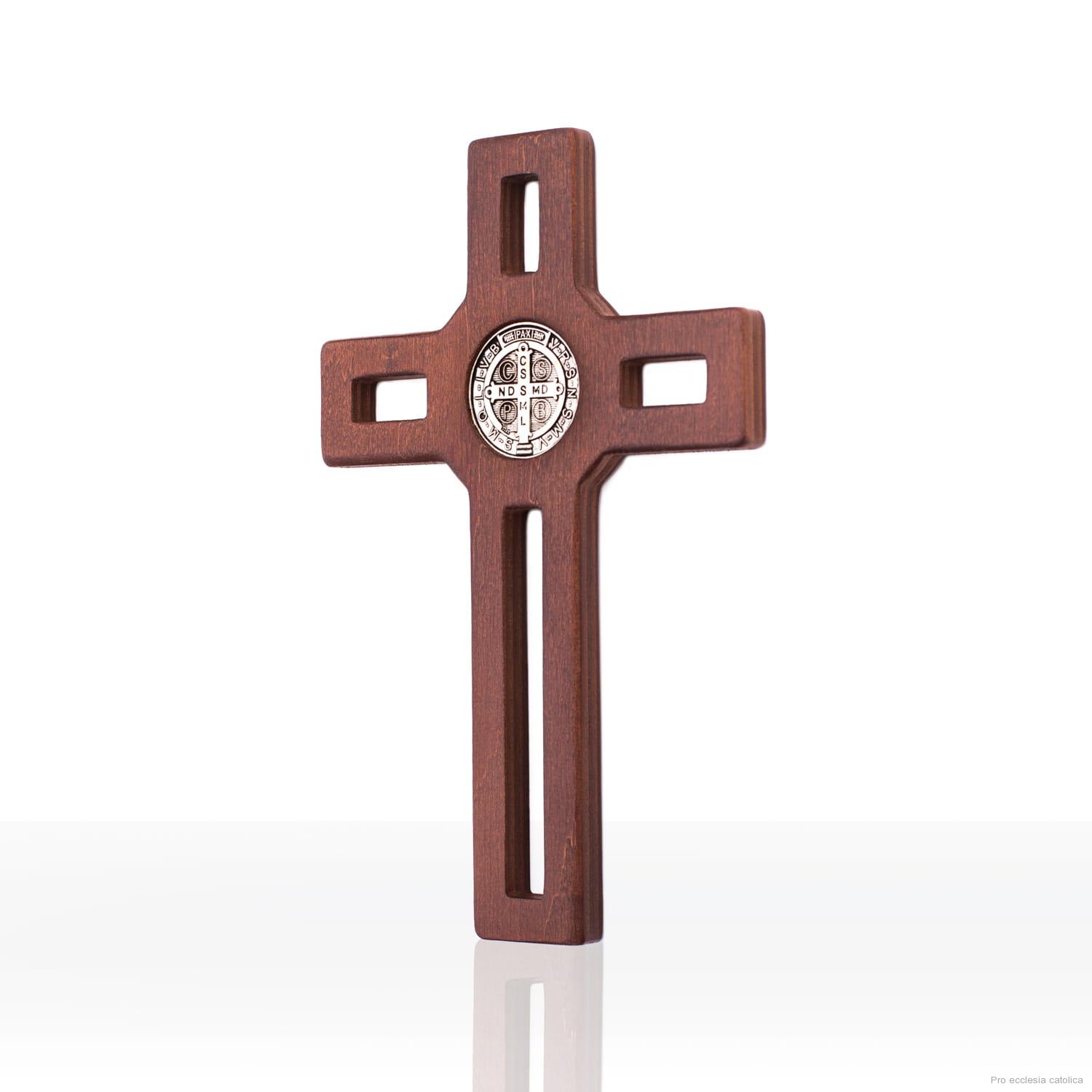 Kříž - dřevěný, Benediktinská medailka (proříznutý)