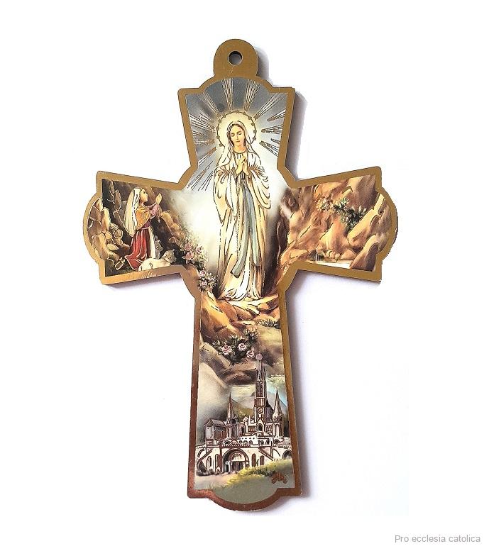 Kříž obrázkový (P. Maria Lurdská) na dřevěné destičce