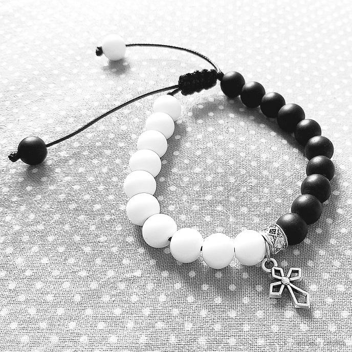 Desátek růžence - Black and white (náramek) matný