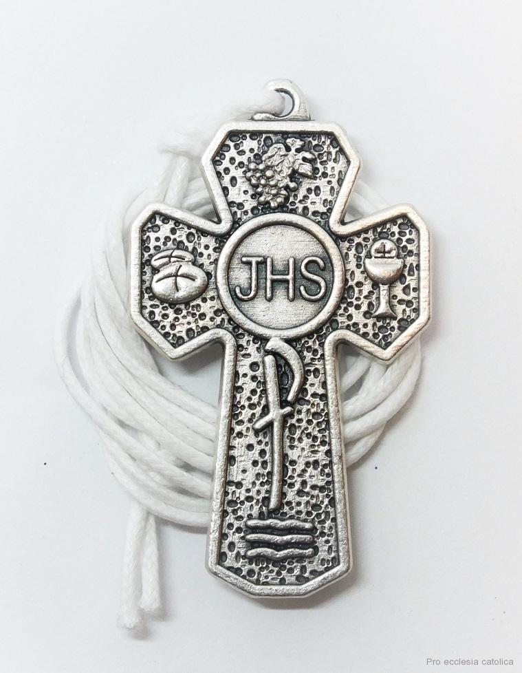 Křížek (bižuterie) 4,5 cm se šňůrkou, Eucharistický motiv