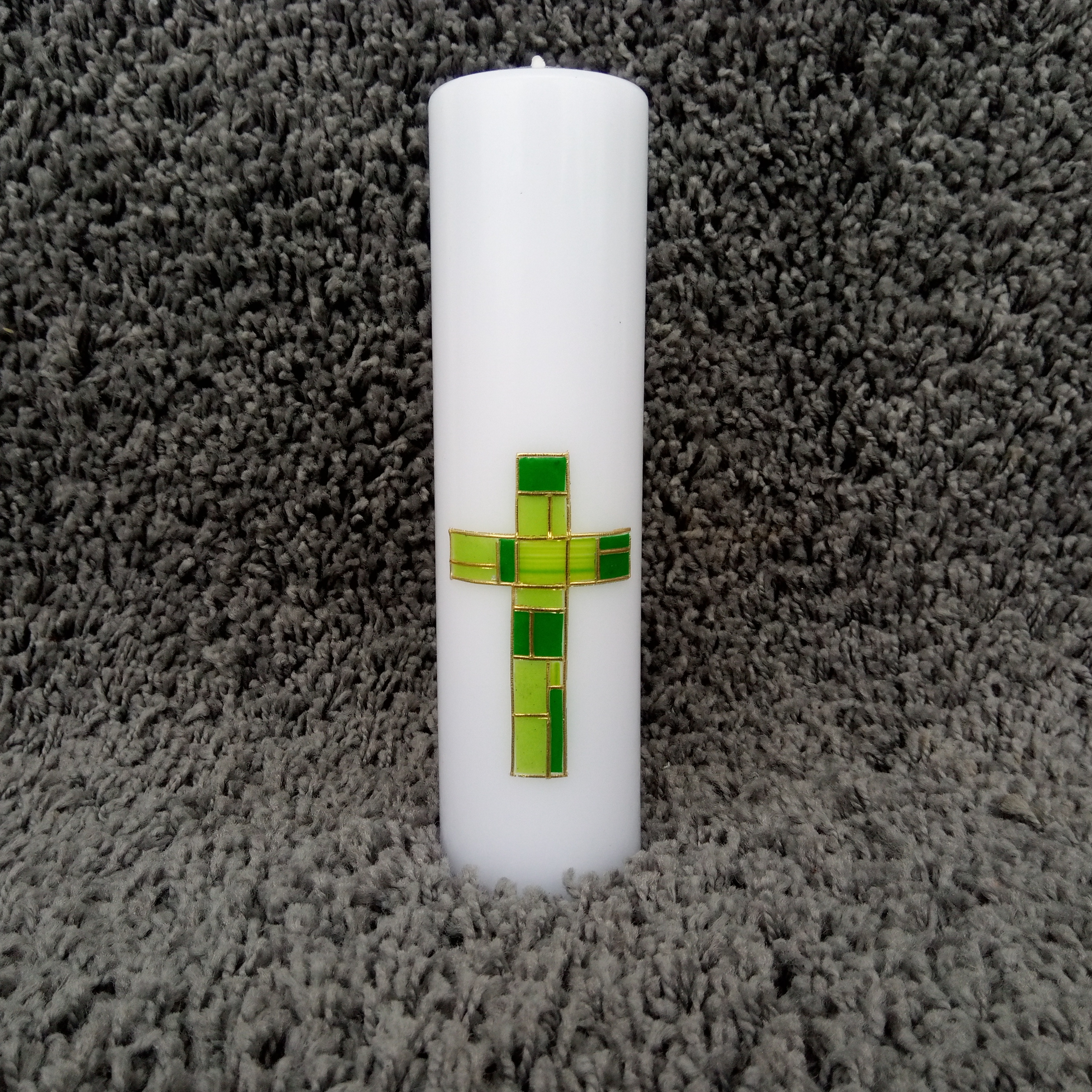 Svíčka "vitrážový kříž" zelená