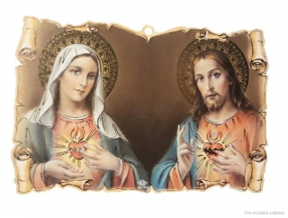 Srdce Mariino a Ježíšovo na dřevěné destičce (střední)