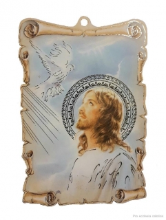 Ježíš s Duchem svatým na dřevěné destičce (střední)