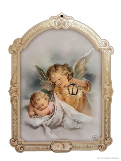 Anděl strážný s miminkem na dřevěné destičce (malý)