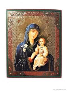 Panna Maria s Ježíškem, lilie (papírová ikona)