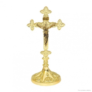 Kříž stacionární - kov - tradiční s reliéfem (21 cm)