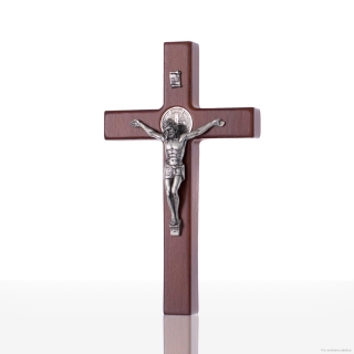 Kříž s Kristem - dřevo, Benedikt (17 cm)