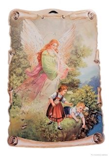 Anděl strážný na dřevěné destičce (velký)