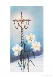 Kříž a lilie (papírový obrázek)