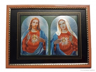 Srdce Ježíšovo a Mariino (obrázek v rámu)