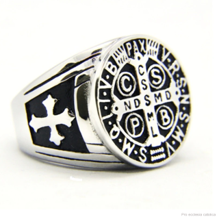 Prsten s Benediktinskou medailí (stříbrný) nerezová ocel