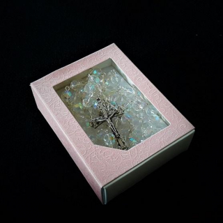 Růženec skleněný "diamantový" s krabičkou