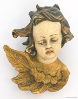 Barokní anděl, hlava (dřevořezba s polychromií)