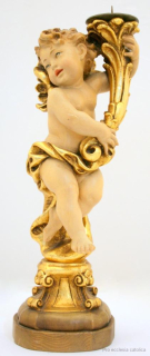 Barokní anděl, svícen (dřevořezba s polychromií)