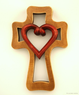 Kříž - Srdce (dřevořezba)