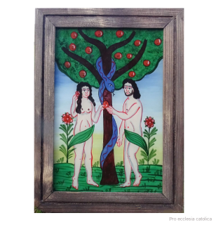 Adam a Eva (podmalba na skle)
