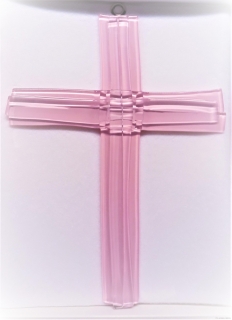 Skleněný kříž růžový vrstvený