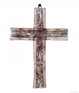 Skleněný kříž hnědý vrstvený malý 