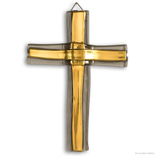 Skleněný kříž zlatý vrstvený malý 