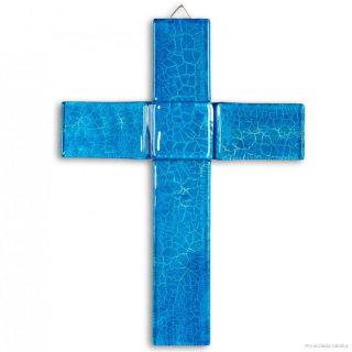 Skleněný kříž modrý