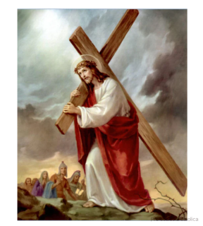 Ježíš s křížem (obraz na plátně) 20x30 cm