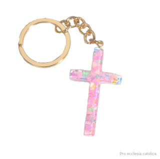 Kříž pryskyřice (klíčenka) růžový