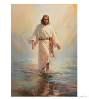 Ježíš kráčející po vodě (obraz na plátně) 20x30 cm