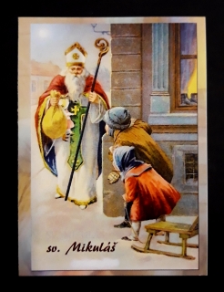 Obrázek svatého Mikuláše se životopisem